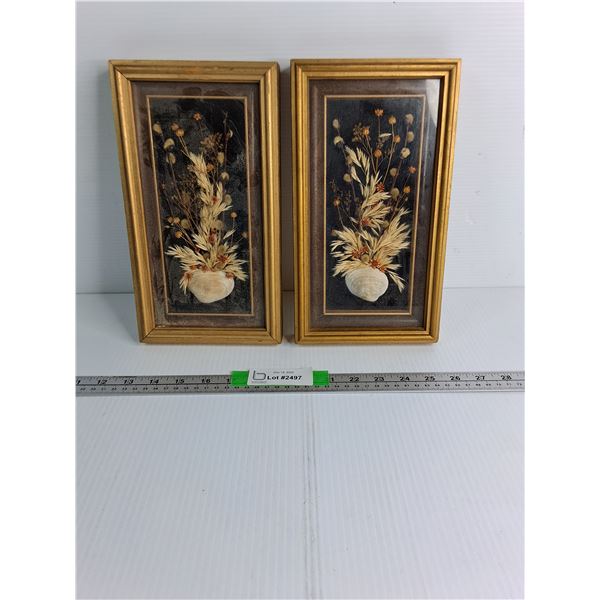 (2) Framed Shell And Dried Flower Art Approx 11"x 6.5"