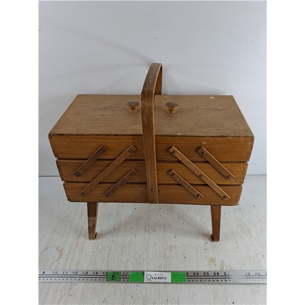 Vintage Wooden Accordion Sewing Box 16" x 14" x 8"