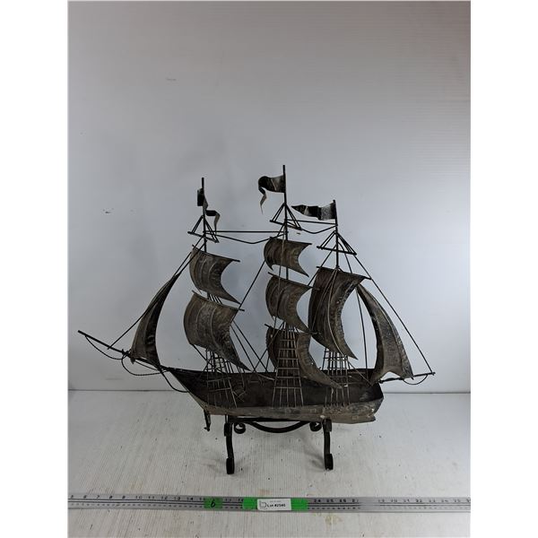 Vintage Wrought Iron Sailing Ship Sculpture