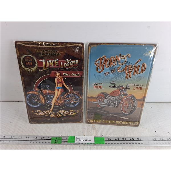 (2) Motorcycle Wall Signs 12" x 8''
