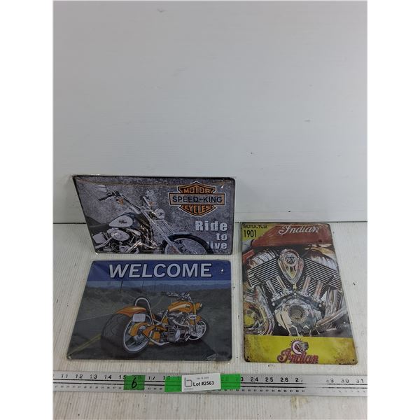 (3) Motorcycle Wall Signs 12" x 8"