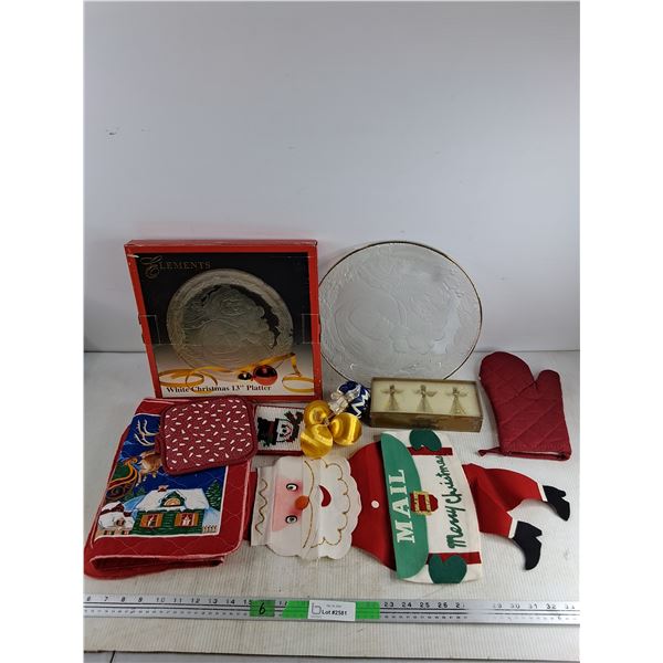White Christmas 13" Platter, Christmas Tree Ornaments, Oven Mitten, Embroidery Coasters, Mats