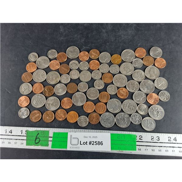 Assorted US Coins - 1 Cent, 5 Cents, Quarter Dollar