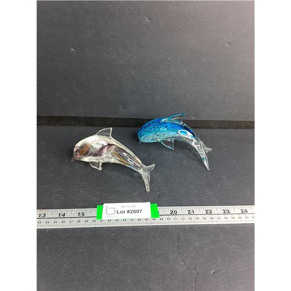 (2) Glass Work Dolphin Figurenes 5.5"