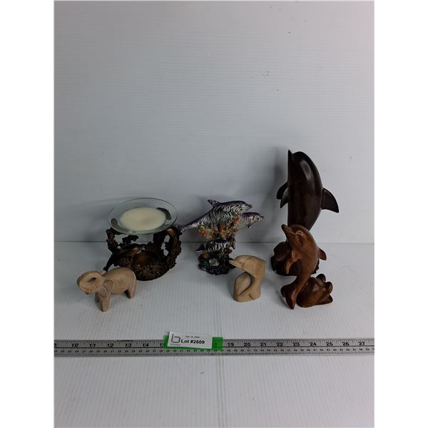 Mostly Dolphin Themed Figurines Made Of Wood, Resin, & Metal, Dolphin Aroma Melts Warmer
