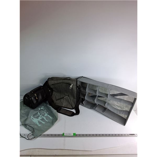 Various Bags- Swiss Gear Shoulder Bag, Multi Pouch Purse, Ale-Hop Drawstring Sports bag, Fabric Draw