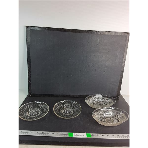 Vintage Anchor Hocking "Sandwich" Pattern Clear Glass Oval Serving Bowl & Plates