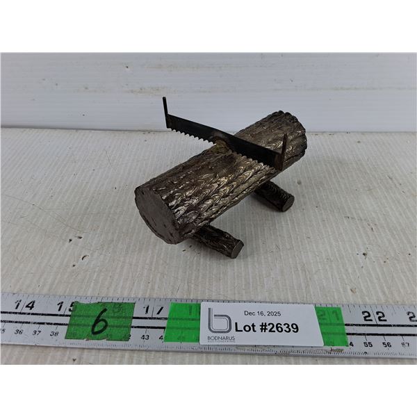 Metal Log & Saw  Miniature Sculpture