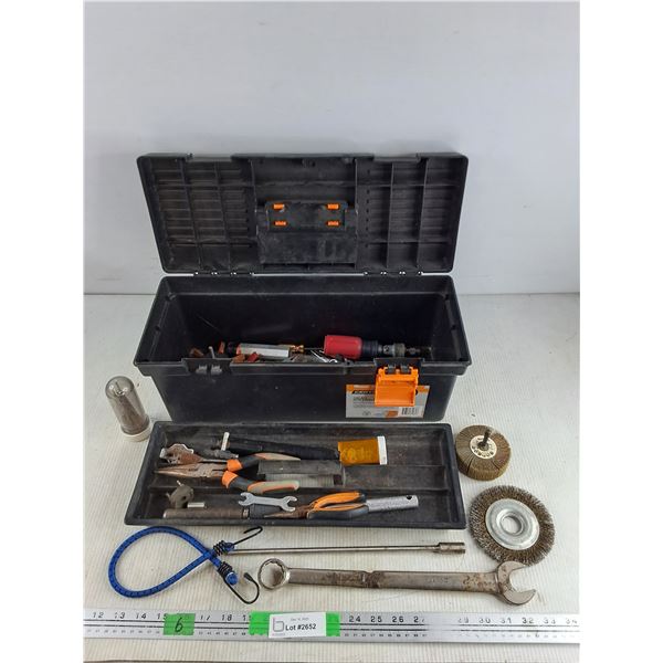 Certified Tool Box, Tool Caddy, Bungee Cords, Combination Wrenches, Needle Nose Pliers, Misc