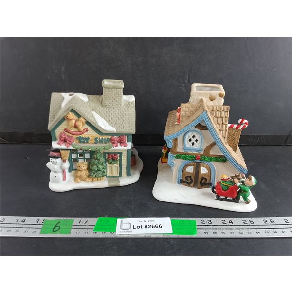 (2) Partylite Ceramic Christmas Village Houses