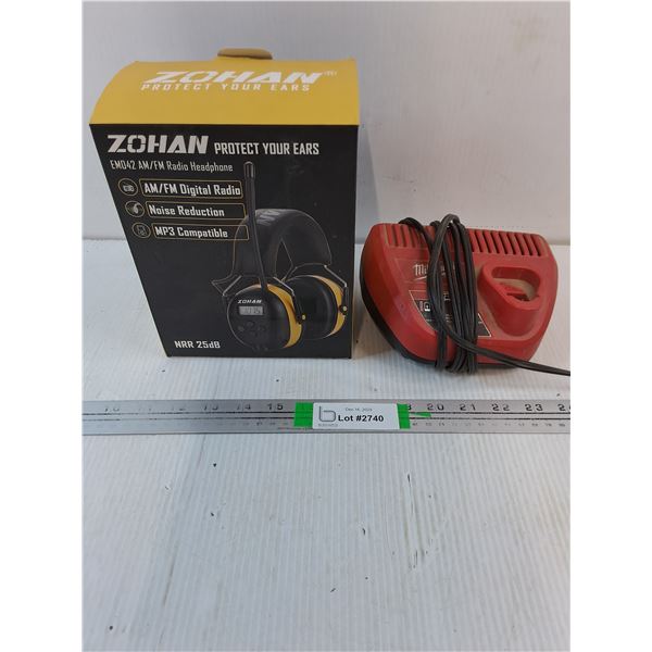 Zohan Radio Headphones and Milwaukee Battery Charger