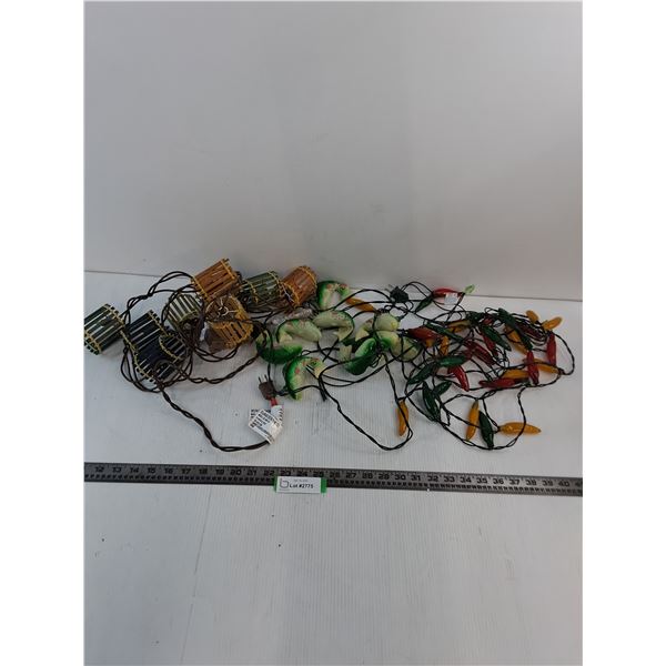 (3) Sets of String Lights (Wood Slat, Fish, Peppers) - All Light Up