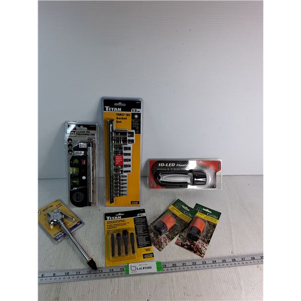 Titan 13pc Bit Socket Set, Impact Socket Adapter & Magnetic Bit Holder, Air Blow Gun, Laser Pro Meas