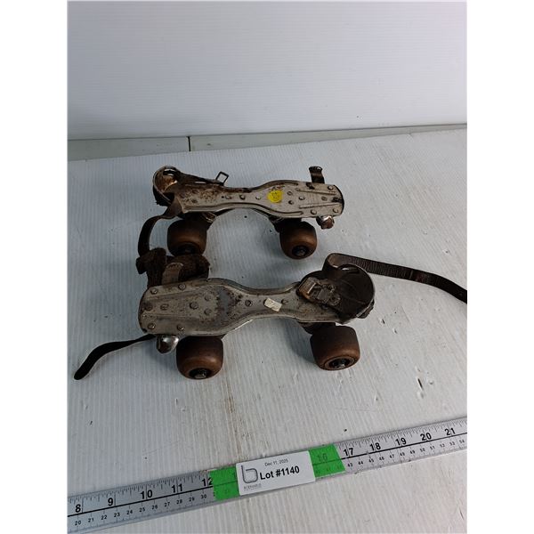 Vintage Metal Roller Skates- Leather Strap, Adjustable