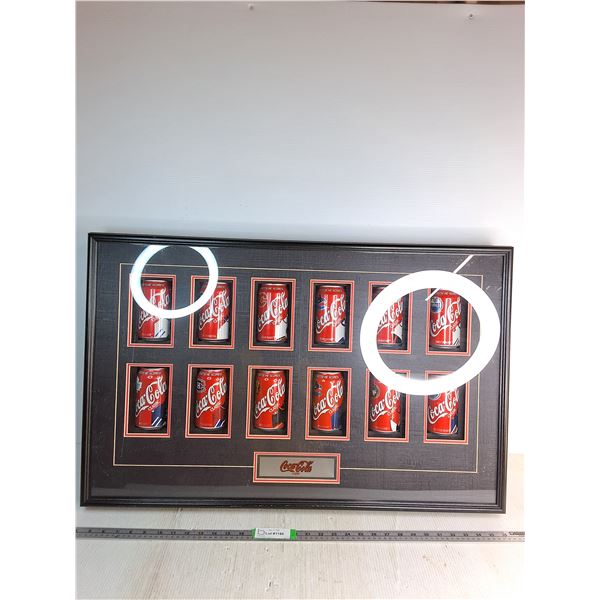(12) Framed Coca-Cola Cans With Various Hockey Teams Approx 33.5" x 21.5"- Cannot Ship