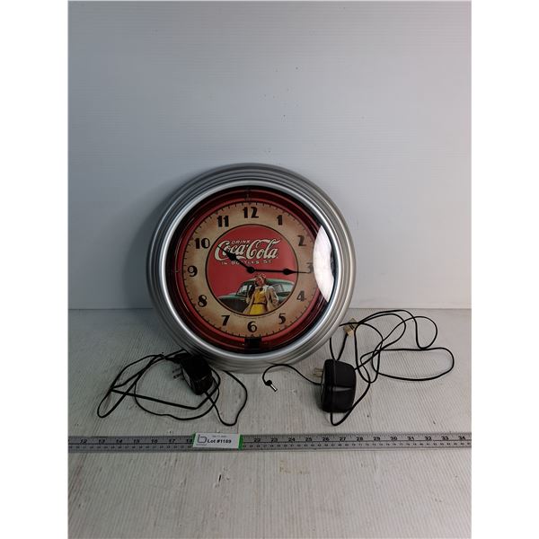 Coca-Cola Neon Wall Clock Approx 15" - Powers On