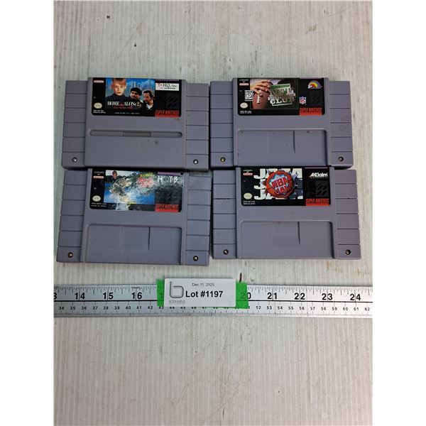 (4) Super Nintendo Video Game Cartridges- Home Alone 2, NFL Quaterback Club, NBA Jam, Bassin's Black