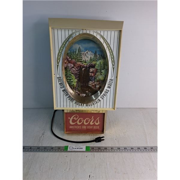 Vintage Coors Brewing Company Lighted Beer Sign Featuring A Scenic Rocky Mountain Waterfall