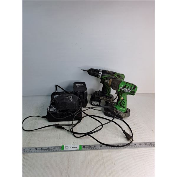 Hitachi 18v Drill Driver And Impact Wrench With Batteries And Charger
