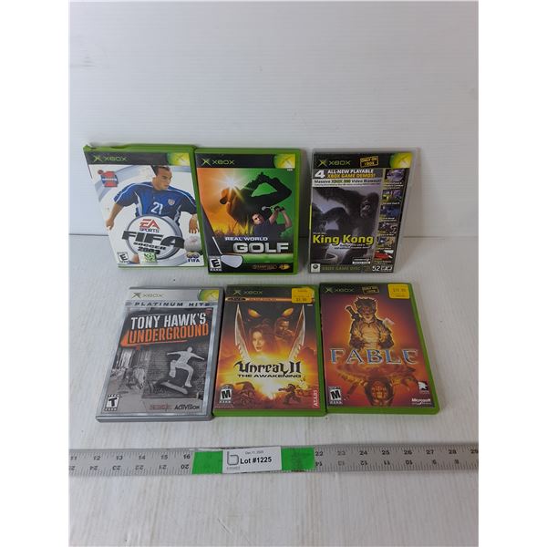 (6) Xbox Games- Tony Hawk's Underground, King Kong, Real World Golf, Misc.