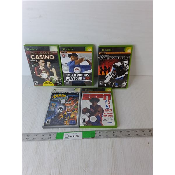(5) Xbox Games- Tiger Woods PGA Tour 07, ESPN NBA 2K5, Crash Bandicoot, Misc.