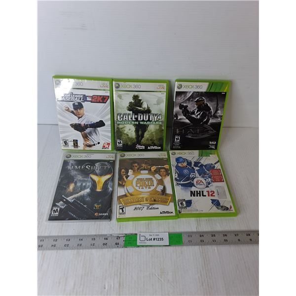 (6) Xbox 360 Games- Halo, Call of Duty 4, World Series Poker, Misc.