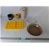 Image 1 : (3) Mugs, (2) Pyrex Pie Plates, Egg Holder