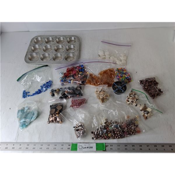 Mini Muffin Tin & Jewelry Beads & Shells