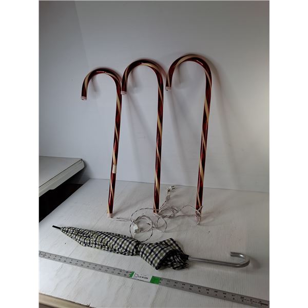 (3) Decorative Lightup Candy Canes 28"- Working & Umbrella 32.5" - PICK UP