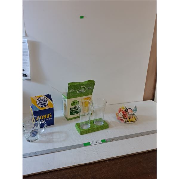 Pabst Blue Ribbon Glass Mug,Somersby Glassware, Decorative Glass Cup With Flowers