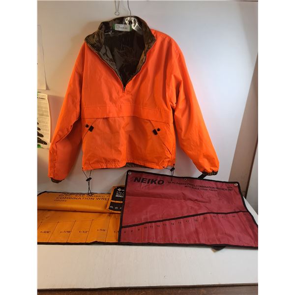 (1) Hunting Jacket-Unknown Size-closer to small/medium and (3) Assorted Wrench Set Holders(Empty)