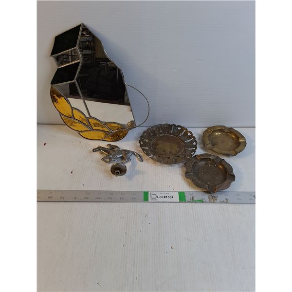 Art Deco Racehorse/Jockey Car Mascot,Grain Elevator Wall Mount and (3) Brass Ashtrays