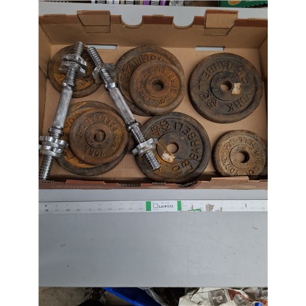 Assorted Barbell Weights and (2) 14" Spinlock Dumbbell Handles with Collars - PICK UP ONLY