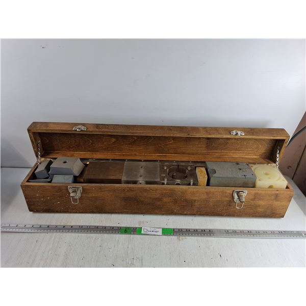 Various Acrylic Blocks & Wooden Box 35" x 5" x 8", Cannot Ship