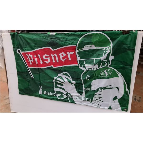 Pilsner/Sask. Roughriders Flag 58.5" x 35.5"