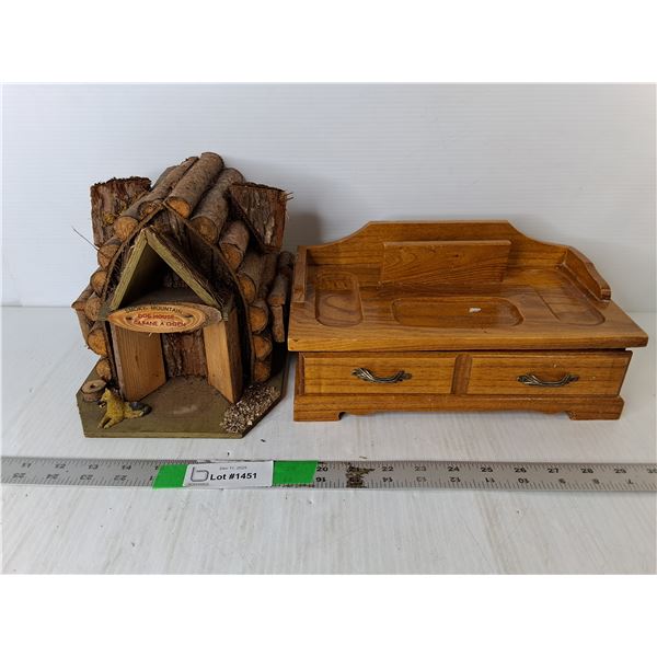 Wooden Storage Box 11.5" x 6.25" & Log Cabin Birdhouse