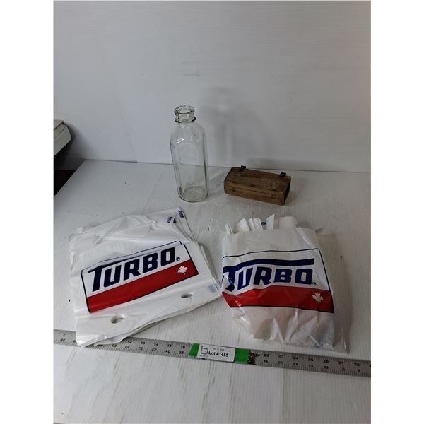 Turbo Bags, Milk Bottle 10.5", Wood Storage Box