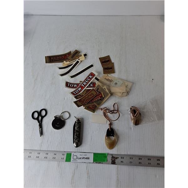 Calendar Keychain, Pocket Knife, Vintage Buddy L Stickers, Misc.
