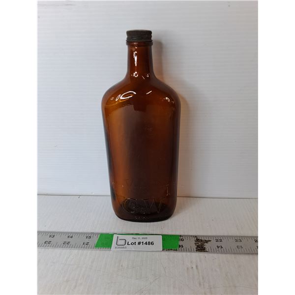 Vintage G & W 25 Oz. Brown Glass Bottle 10.25"