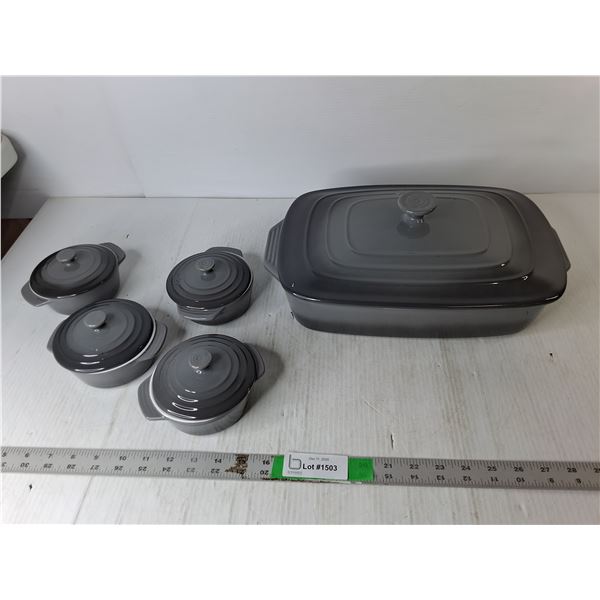 (5) President's Choice Ceramic Casserole Dishes- One Large & Four Minis