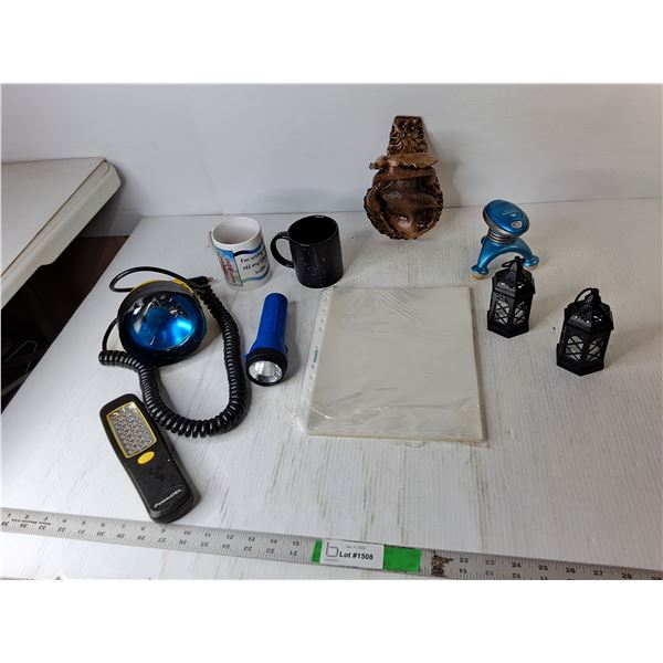 (2) Mugs, Flashlights, Back Massager- As Is, Misc.