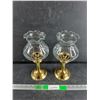 Image 1 : Footed Brass Candle Holders with Glass Shades