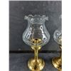Image 2 : Footed Brass Candle Holders with Glass Shades