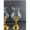 Image 3 : Footed Brass Candle Holders with Glass Shades