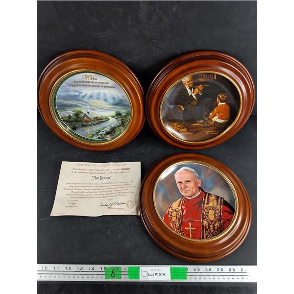 (3) Framed Norman Rockwell Decorative Plates