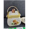 Image 2 : Ceramic Basket Weave Cookie Jar, Vintage Porcelain Trinket Dish