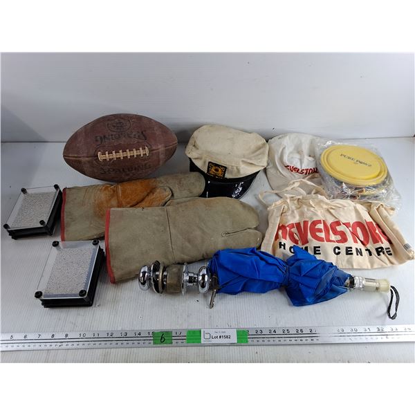 Spalding Football, Welding Gloves, Captain Hat, Umbrella, Collapsing Pet Bowls, Misc