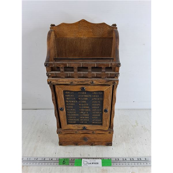 Vintage Wooden Wall Mounted Grocery List Holder 16" x 8" x 4"