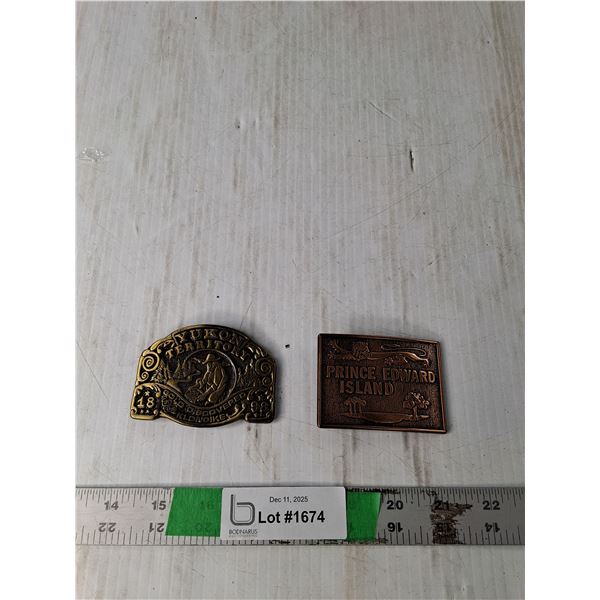 (2) Metal Belt Buckles- PEI, Yukon