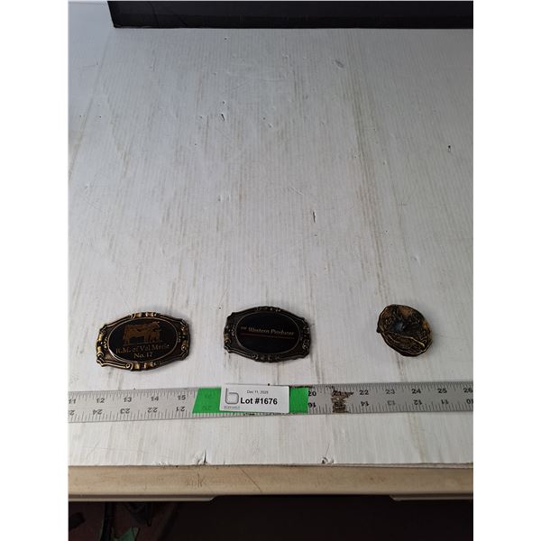 (3) Metal Belt Buckles- RM of Val Marie, The Western Producer,  National Sportsman